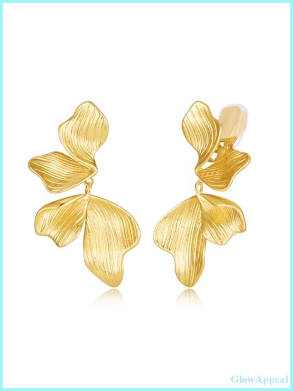 18K Gold Plated Floral Clip On Earrings for Women Hypoallergenic Dangle Non